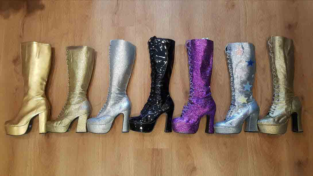 Custom made 70s platform boots and shoes for fancy dress hire